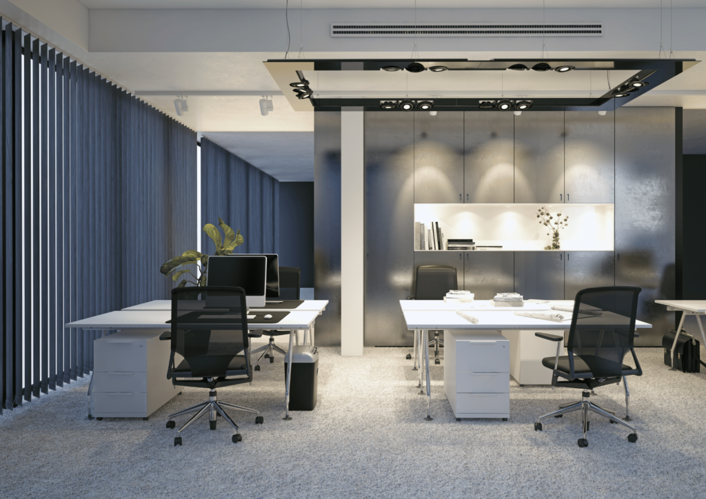 High-end office furniture including elegant desks and chairs, representing premium furniture options in Greater Noida.