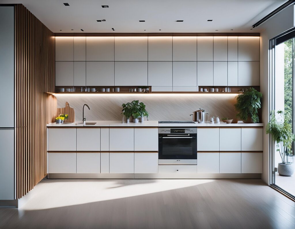Custom modular kitchen design with modern appliances and efficient storage in Greater Noida